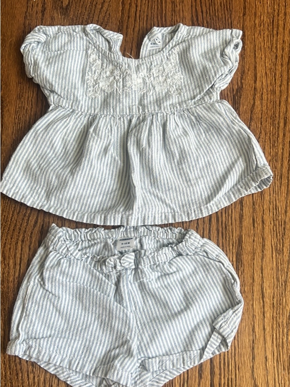 GAP Light Blue and White Striped Baby Girl Top and Shorts Set